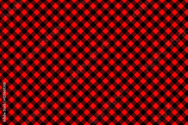 Fototapeta Patrón textil clásico de rayas negras y rojas diagonales estilo escocés