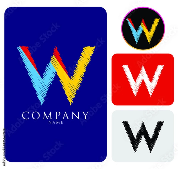 Fototapeta Black and White Colorful W alphabet Abstract letter logo for the company and corporate. Complete Business template icon