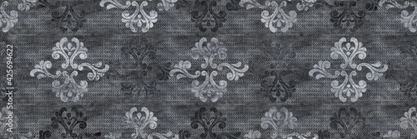 Fototapeta black damask pattern and cement texture background