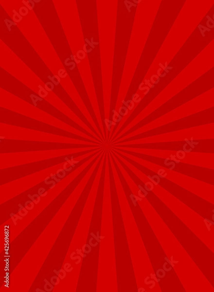 Obraz Sunlight rays vertical poster. Red burst background. Vector illustration.