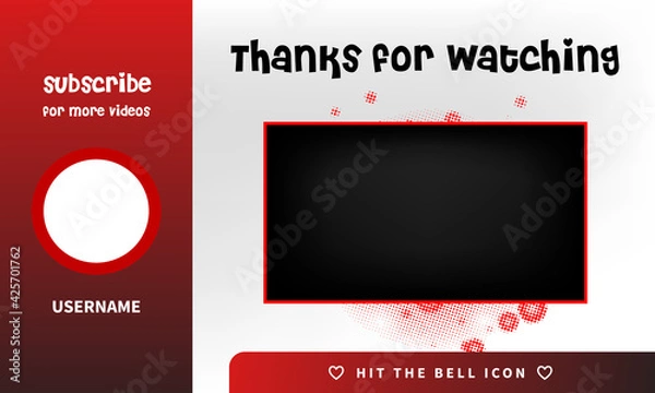 Fototapeta Youtube End Screen. Thanks for watching screen. Outro Template. Dotted Textured End Screen. social media design