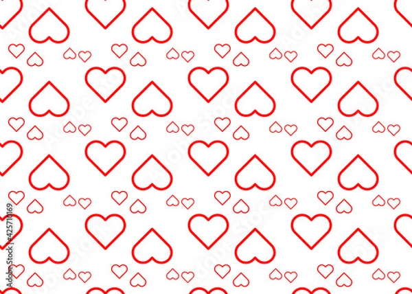 Fototapeta Hearts on a white background Geometric seamless pattern. For paper and fabric design.