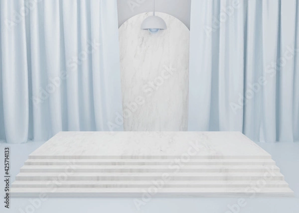 Fototapeta 3d rendering Blue pastel display podium product stand on background. abstract minimal geometry. Premium Image