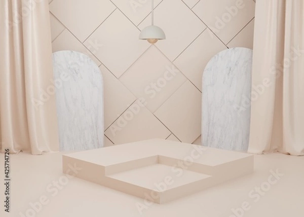 Fototapeta 3d rendering gold pastel display podium product stand on background. abstract minimal geometry. Premium Image