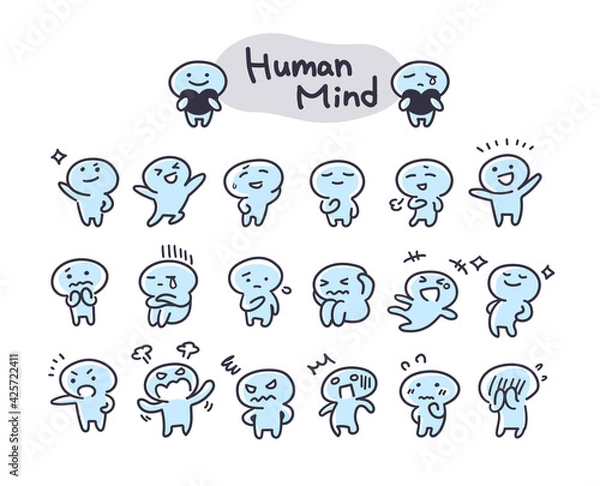 Fototapeta シンプルな 棒人間の  メンタル 感情 イラスト (ブルー)