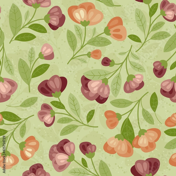 Fototapeta Summer flowers, garden -  Seamless pattern in a flat style. Spring mood. Vector Background for fabric, textile, wallpaper, poster, web site, card, gift wrapping paper 