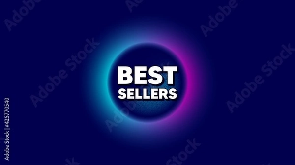 Fototapeta Best sellers. Abstract neon background with dotwork shape. Special offer price sign. Advertising discounts symbol. Offer neon banner. Best sellers badge. Space background with abstract planet. Vector