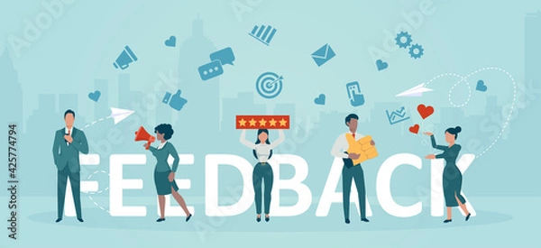 Obraz Vector of people giving feedback to a business services