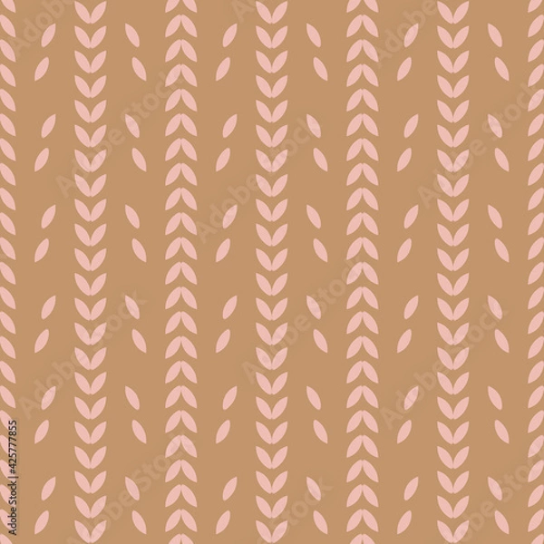 Fototapeta Vector pink brown leaves boho seamless pattern 