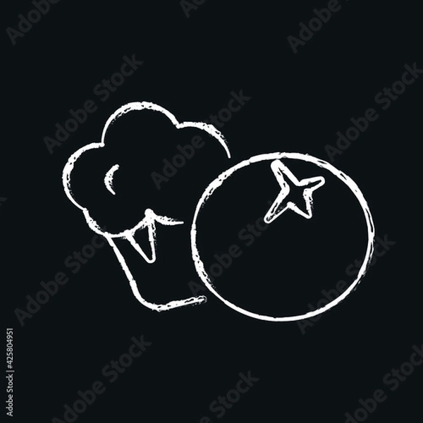 Fototapeta broccoli with tomato chalk icon. Mediterranean cuisine. Thin line customizable illustration. Contour symbol. Vector isolated outline drawing. 