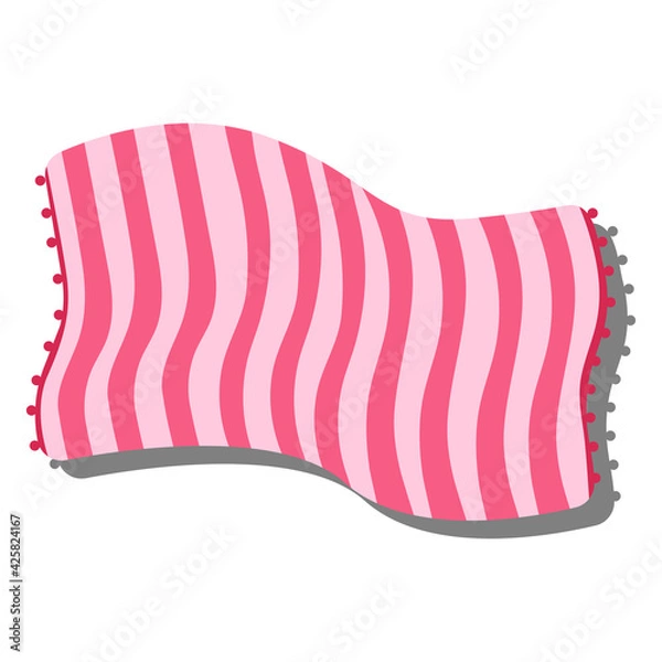 Obraz Cartoon beach towel litter on a white background. Illustration of a lying blanket. Drawing for children