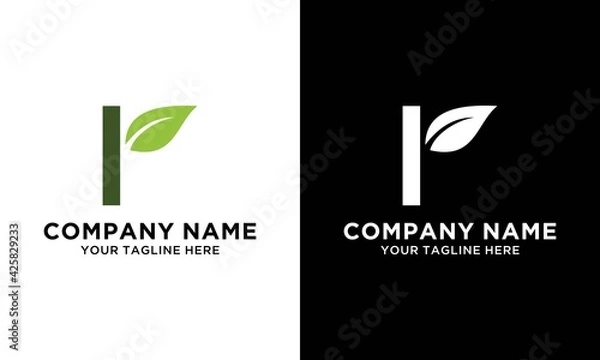 Fototapeta Abstract R letter with leaf. Nature, spa or eco logo. Organic emblem.logo Vector design template on a black and white background