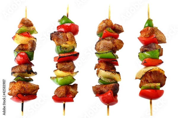 Fototapeta Fried skewers isolated on a white background