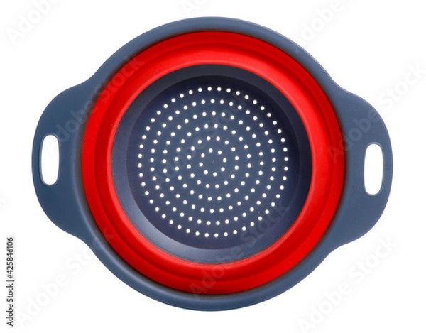 Obraz Collapsible silicone colander on white background isolation