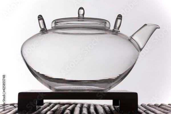 Obraz Silhouette of glass teapot on white background