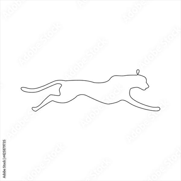 Obraz Minimalistic One Line Leopard or Cheetha Icon. Leopard or Cheetah one line hand drawing continuous art print, Vector Illustration. Free single line drawing of jaguar or tiger. Line drawing animal tatt