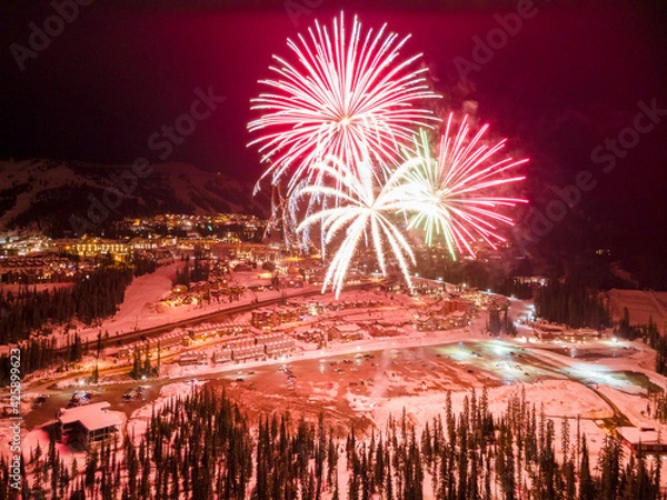 Obraz Red colors of firework aerial view