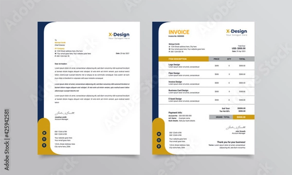 Obraz Corporate business branding identity or stationery design with letterhead and invoice 