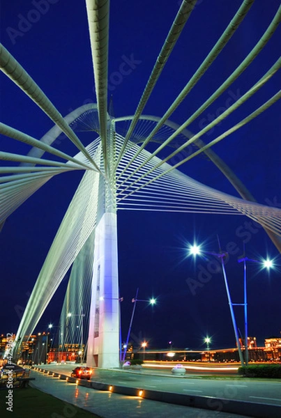 Obraz hanging bridge in evening with dark blue sky