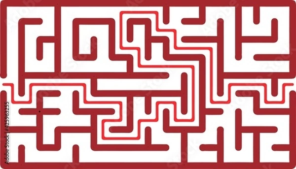 Fototapeta Vector illustration of maze Education logic game labyrinth for kids. Find right way. Isolated simple square maze black line on white background. With the solution. Vector illustration.
