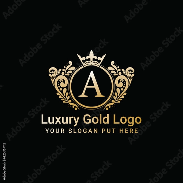 Fototapeta Luxury gold crown logo vector, Letter A icon