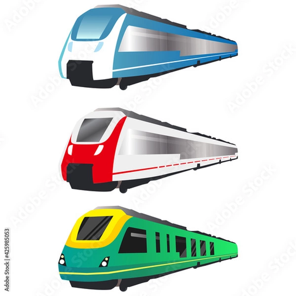 Fototapeta Set of modern railway trains in flat style. Transportation subway premium vector