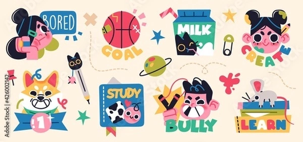 Fototapeta Back to school collection of characters and elements. Vector