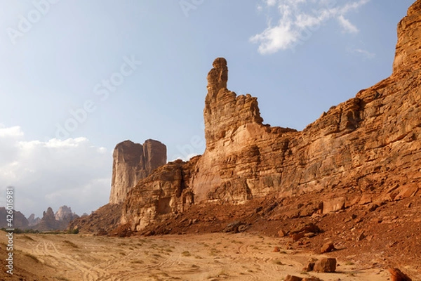 Obraz Typical landscape with eroded mountains in the desert oasis of Al Ula in Saudi Arabia