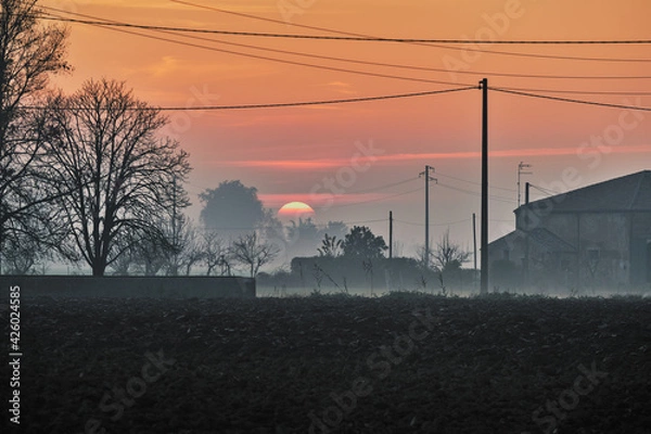 Obraz Scenic view of sunset in the counrtyside of Ferrara