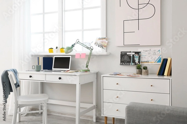 Fototapeta Stylish workplace with laptop in office