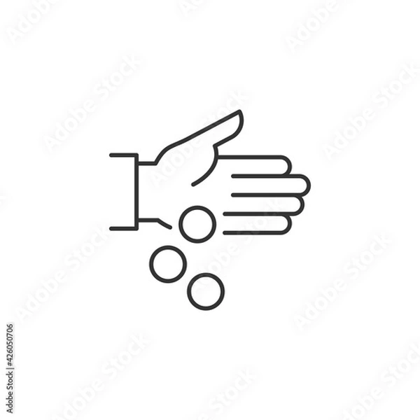 Fototapeta Hand Pouring Coins Related Vector Line Icon. Sign Isolated on the White Background. Editable Stroke EPS file. Vector illustration.