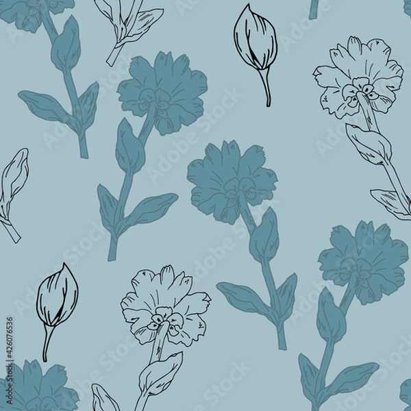 Fototapeta Seamless floral pattern with hand draw spring flower