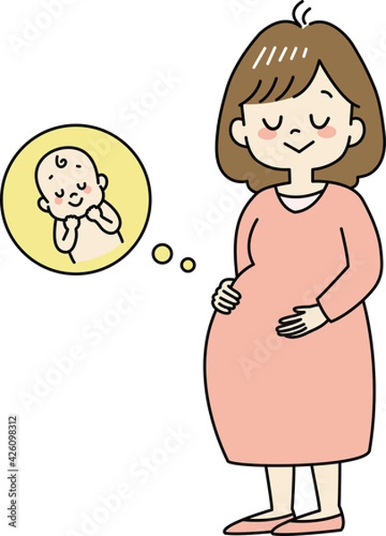 Fototapeta 幸せそうな表情の妊婦さんとお腹の中の赤ちゃん（全身）