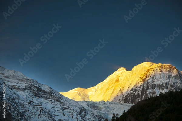Obraz Widok Gangapurna o wschodzie słońca w Himalajach z Manang