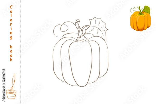 Obraz Coloring book pumpkin with example