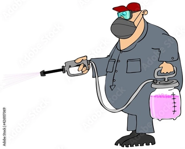 Obraz Worker spraying sanitizer