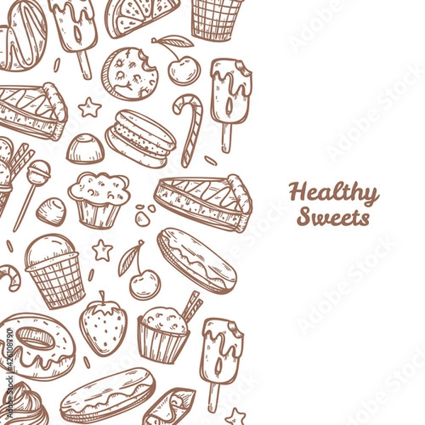 Obraz Vector background with doodle sweets and candies