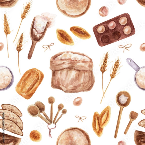 Fototapeta Watercolor pattern with pastries