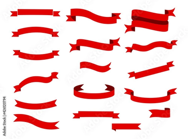 Fototapeta Set of red banner ribbon label vector