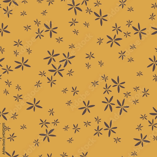 Fototapeta Cute floral pattern in the small flower. Seamless vector texture. Printing with small brown flowers. Yellow background.
