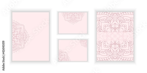 Fototapeta A set of postcards, business cards with mandala elements. Vector templates for invitations, congratulations, presentations