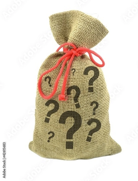 Obraz A money bag with question marks. Financial risk concept