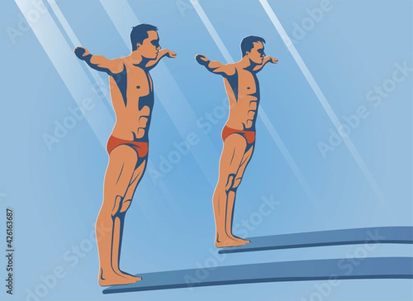 Fototapeta Athletes stand in a straight position and ready to dive.