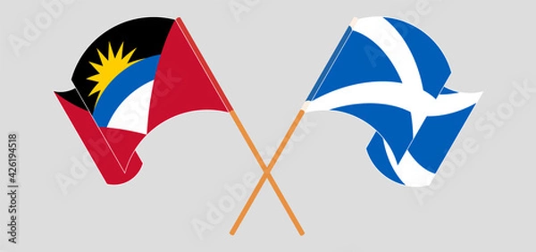 Fototapeta Crossed and waving flags of Antigua and Barbuda and Scotland