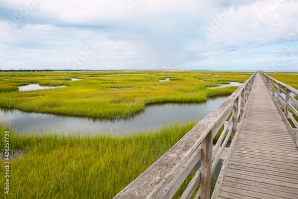 Fototapeta Bridge in marsh waterway on Cape Cod, Massachusetts