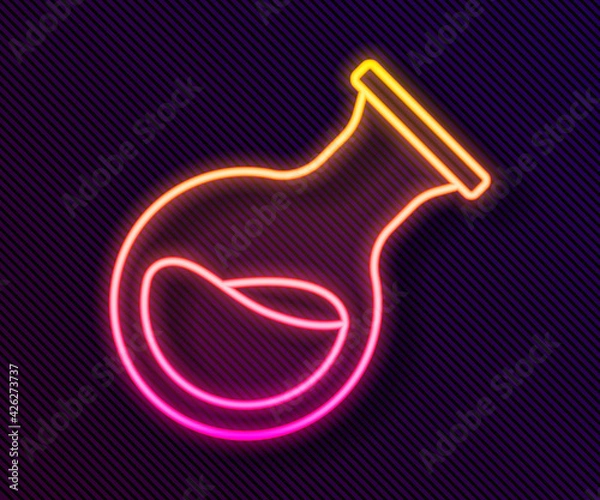 Fototapeta Glowing neon line Test tube and flask chemical laboratory test icon isolated on black background. Laboratory glassware sign. Vector