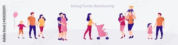 Fototapeta Strong family relationship banner flat design set