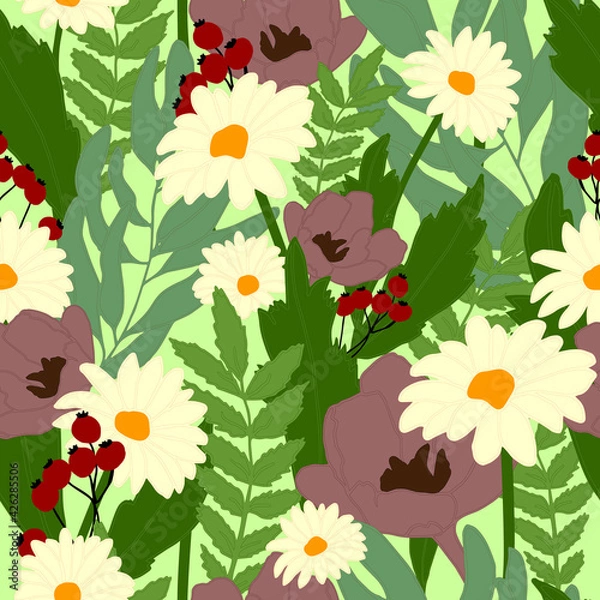 Fototapeta Seamless floral pattern with hand draw spring flower