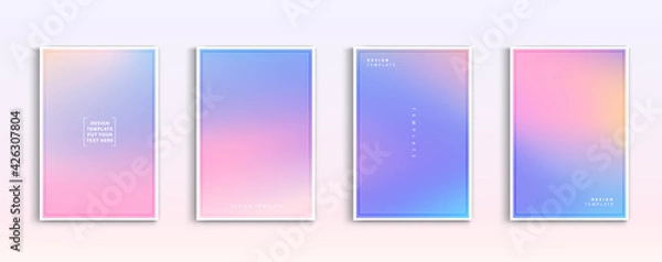 Fototapeta Pastel gradient backgrounds vector set. Soft tender pink, blue, purple and orange colours abstract background for app, web design, webpages, banners, greeting cards. Vector illustration design