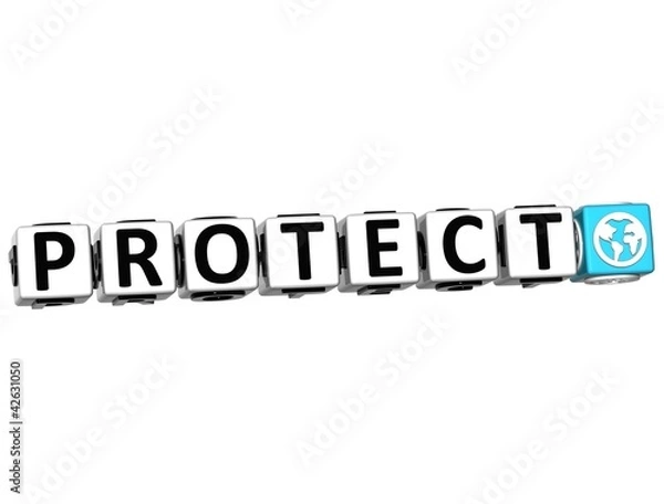 Fototapeta 3D Protect Button Click Here Block Text